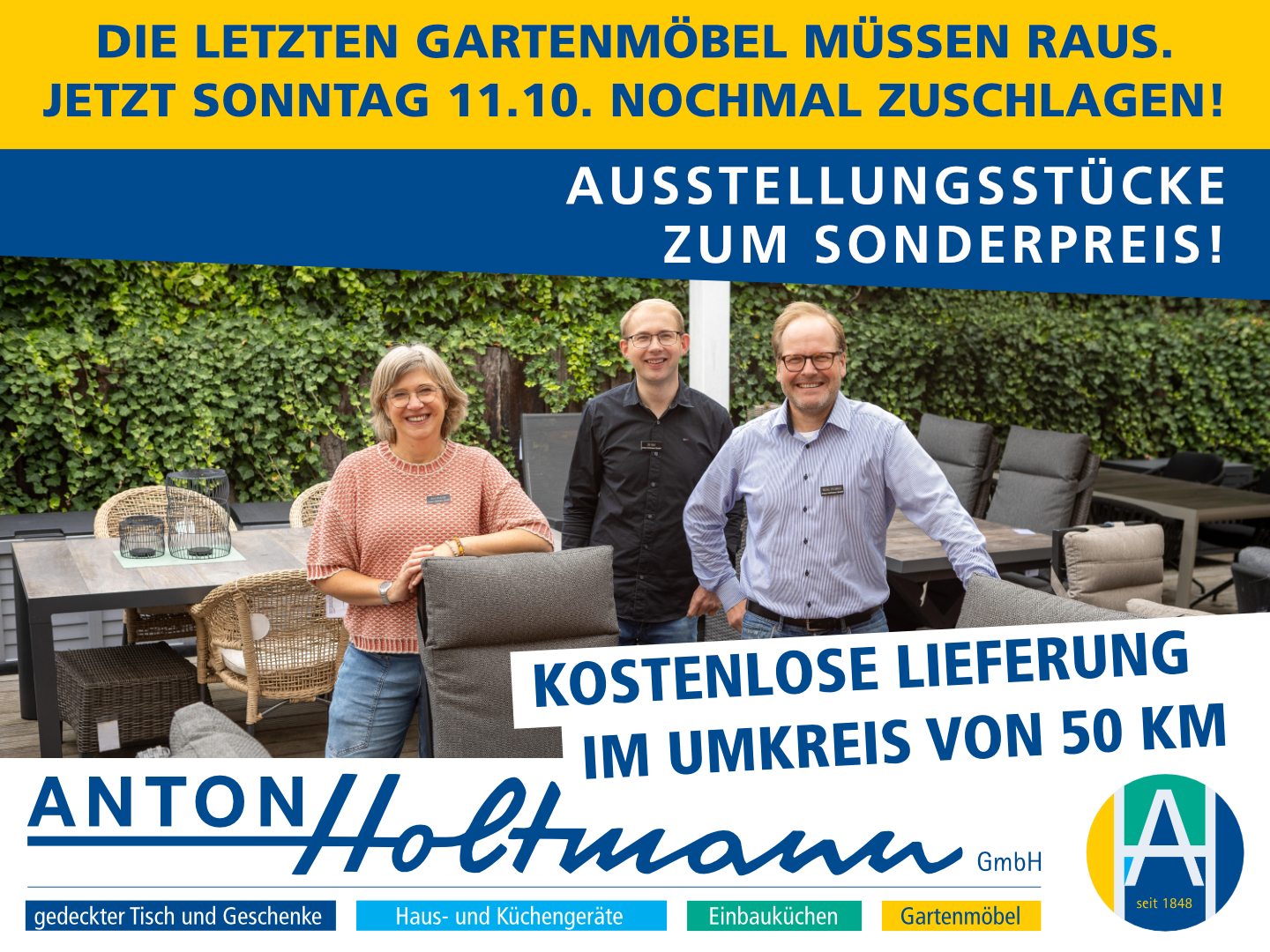 Die letzten Gartenmöbel müssen raus. Anton Holtmann - Ausstellungsstücke zum Sonderpreis